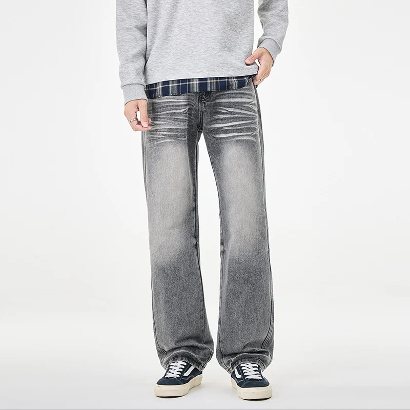 Herren Weit geschnittene Vintage-Denim-Jeans mit low-rise, Whisker‑Effekt und relaxed Bein Nord Taschen