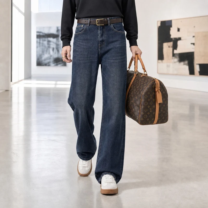 Herren weit geschnittene Five-Pocket-Jeans mit hohem Bund und Vintage-Waschung Nord Taschen