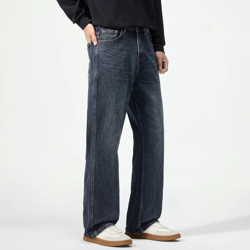 Herren weit geschnittene Five-Pocket-Jeans mit hohem Bund und Vintage-Waschung Nord Taschen