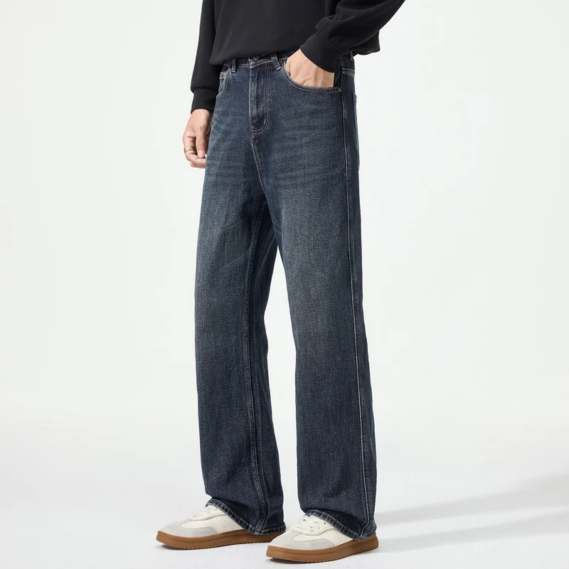Herren weit geschnittene Five-Pocket-Jeans mit hohem Bund und Vintage-Waschung Nord Taschen