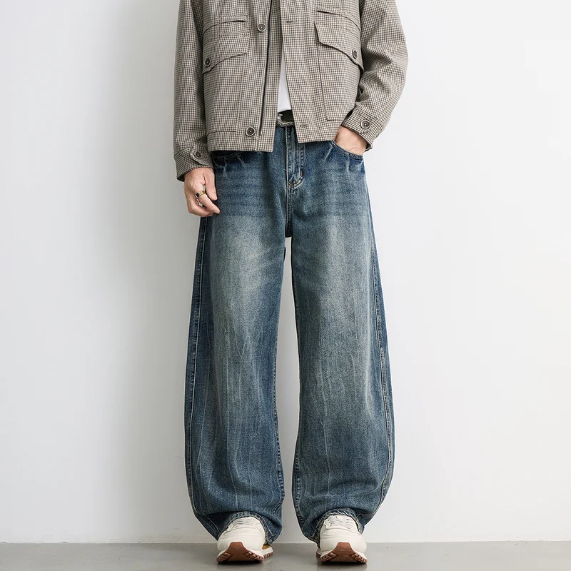 Herren Ultraweiter Relaxed-Fit Denim-Jeans mit Vintage-Waschung Nord Taschen