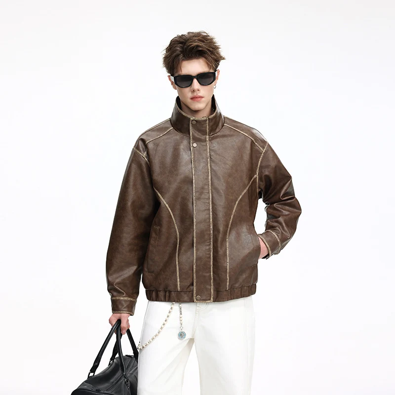 Herren Lederoptik-Blouson mit Stehkragen, Reißverschluss und Ziernähten Nord Taschen