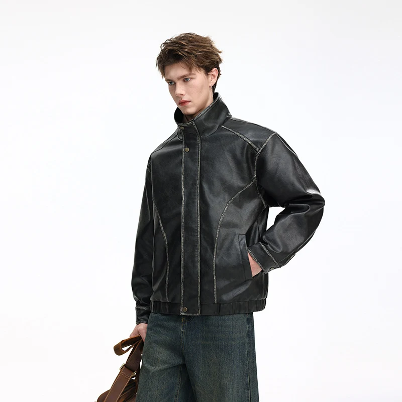 Herren Lederoptik-Blouson mit Stehkragen, Reißverschluss und Ziernähten Nord Taschen