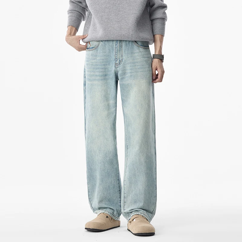 Herren lässige weite Jeans mit tiefem Schritt und Vintage-Waschung Nord Taschen