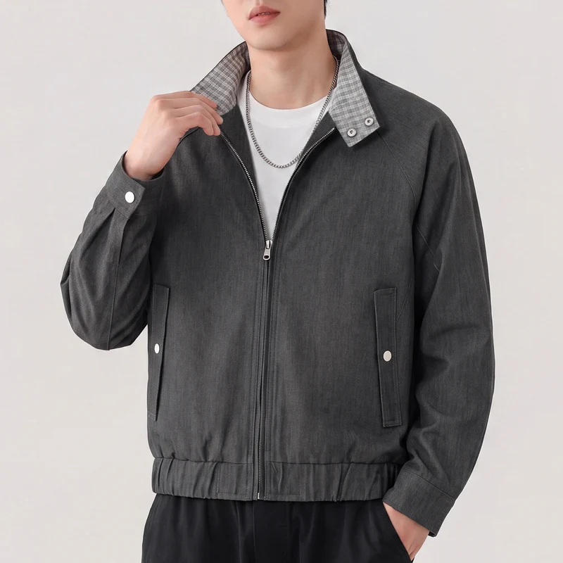 Herren Harringtonjacke mit Kontrastkragen, Raglanärmeln und Frontreißverschluss Nord Taschen
