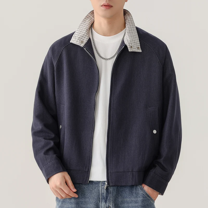 Herren Harringtonjacke mit Kontrastkragen, Raglanärmeln und Frontreißverschluss Nord Taschen