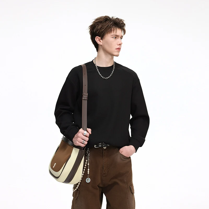 Herren Gerippter Struktur-Sweatshirtpullover mit Drop-Shoulder und relaxed Fit Nord Taschen