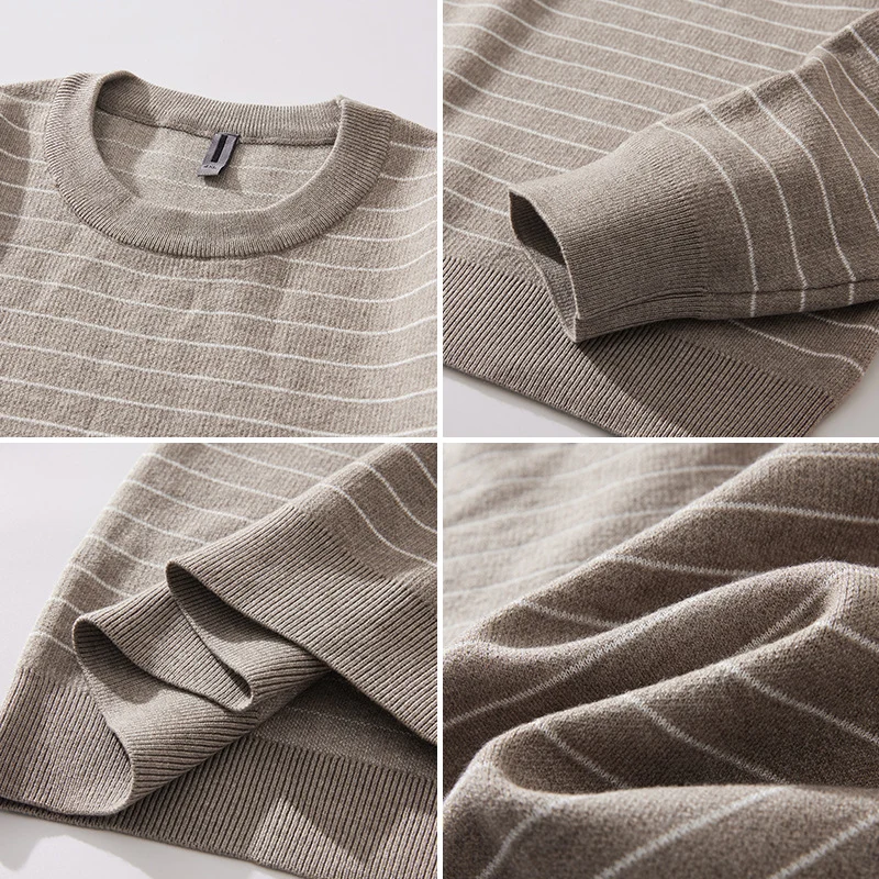 Herren Feinstrick-Pullover mit dezenten Horizontalstreifen und gerippten Abschlüssen Nord Taschen