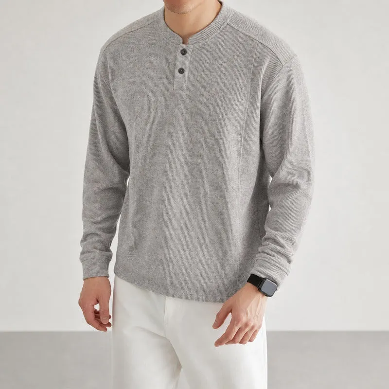 Herren Feinstrick-Henleypullover mit Knopfleiste und Rippbündchen Nord Taschen