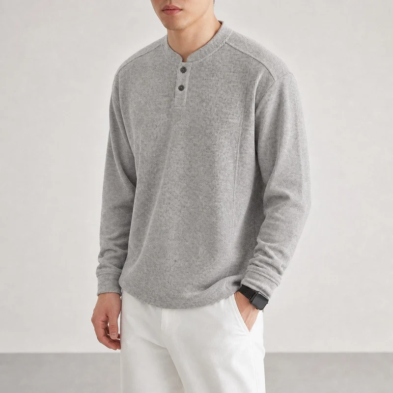 Herren Feinstrick-Henleypullover mit Knopfleiste und Rippbündchen Nord Taschen