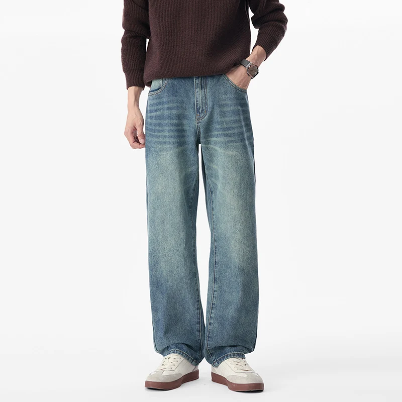 Herren Baggy-Jeans aus schwerem Denim mit leichtem Used-Finish und tiefem Schritt Nord Taschen