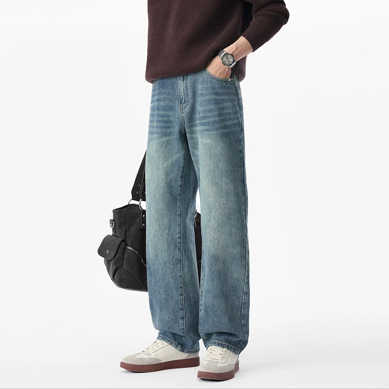 Herren Baggy-Jeans aus schwerem Denim mit leichtem Used-Finish und tiefem Schritt Nord Taschen