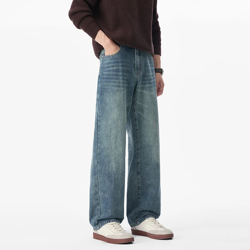 Herren Baggy-Jeans aus schwerem Denim mit leichtem Used-Finish und tiefem Schritt Nord Taschen