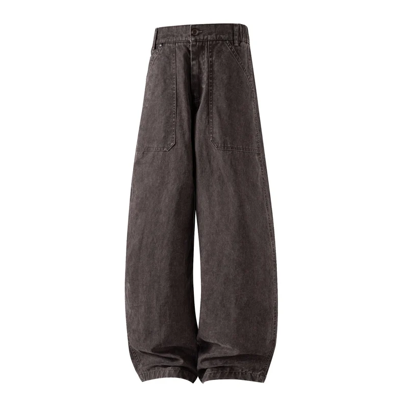 Damen Weite Utility-Jeanshose mit hoher Taille und großen aufgesetzten Taschen Nord Taschen