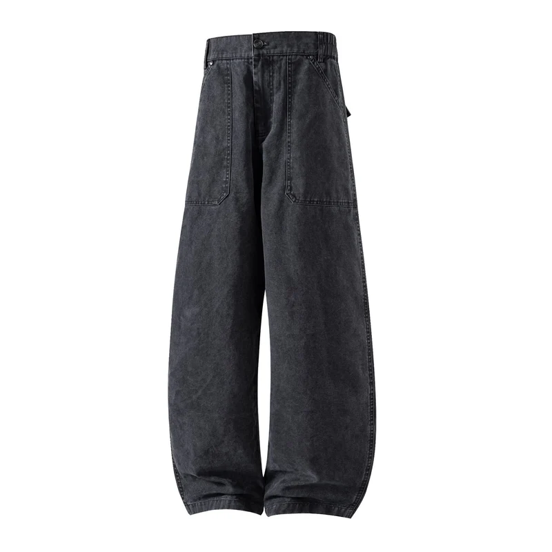 Damen Weite Utility-Jeanshose mit hoher Taille und großen aufgesetzten Taschen Nord Taschen
