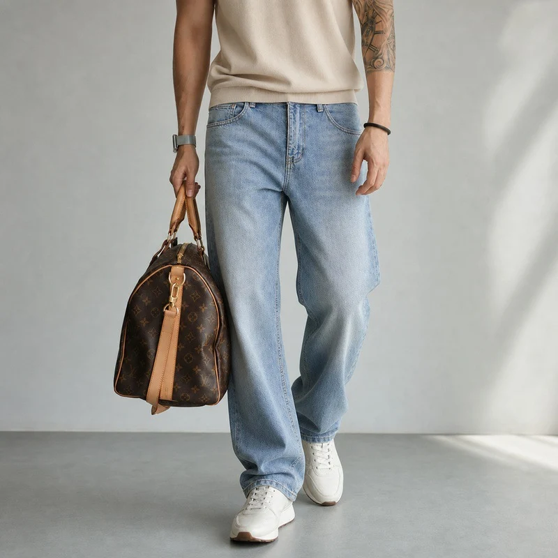 Damen Weite Jeans mit hohem Bund und geradem Bein Nord Taschen