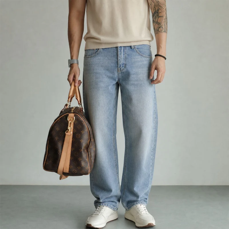 Damen Weite Jeans mit hohem Bund und geradem Bein Nord Taschen