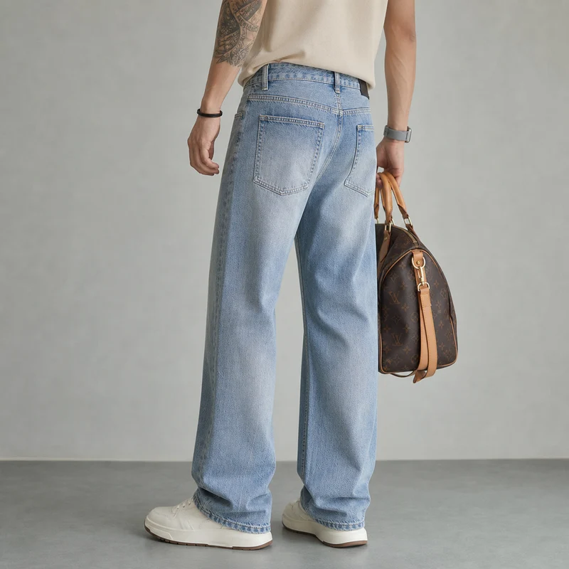 Damen Weite Jeans mit hohem Bund und geradem Bein Nord Taschen