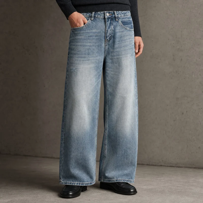 Damen Weite High-Waist Vintage-Jeans mit Used-Effekt Nord Taschen