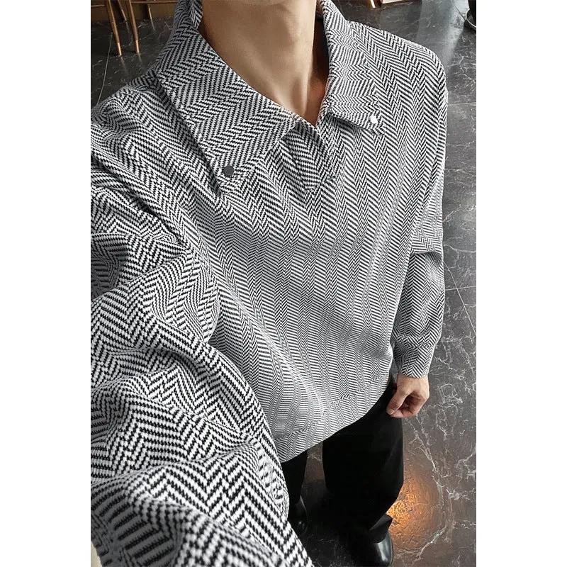 Damen Oversize-Bluse mit Fischgrätstruktur und Balloon-Ärmeln Nord Taschen