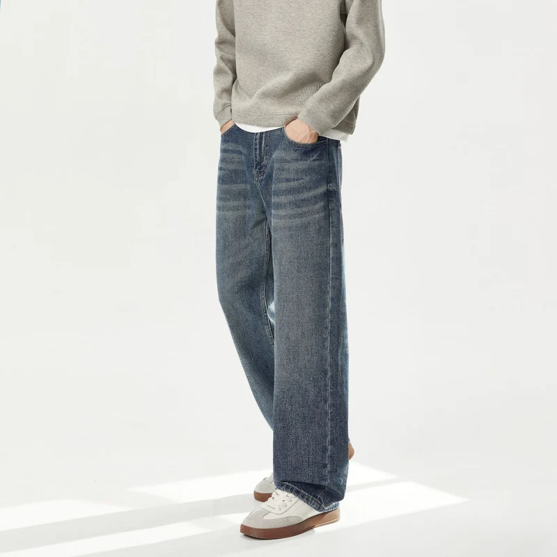Damen Hochbund-Jeans mit weitem Bein und Vintage-Waschung Nord Taschen