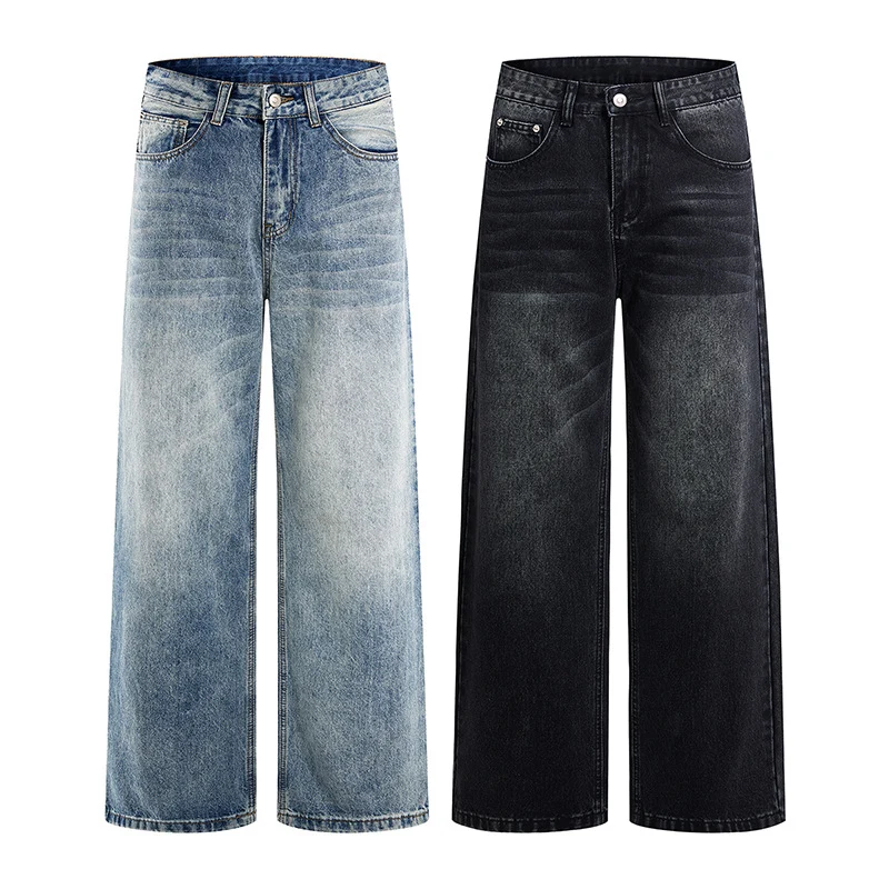 Damen High-Waist Weitbein-Jeans aus Denim mit Vintage-Waschung Nord Taschen