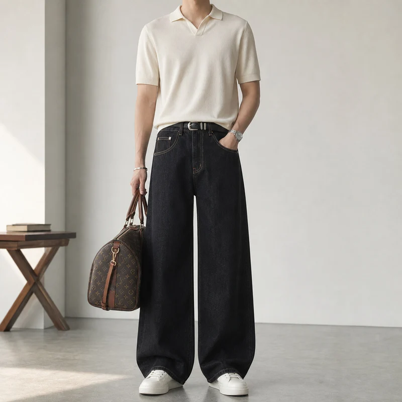 Damen High-Waist Culotte-Jeans aus Denim mit weitem Bein Nord Taschen