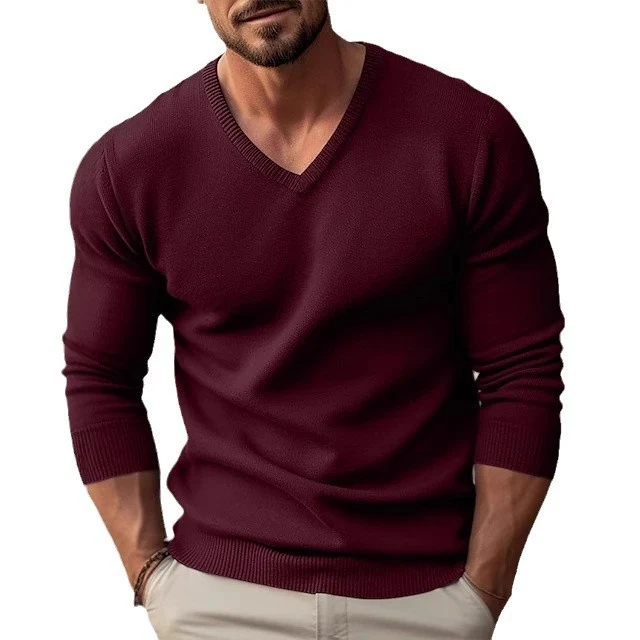 Herren Feinstrick V‑Ausschnitt Pullover aus Stretch‑Masche mit gerippten Bündchen Nord Taschen