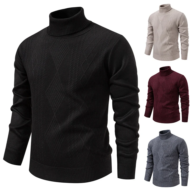 Herren Feinstrick-Rollkragenpullover mit Zopfmuster und schmaler Passform Nord Taschen