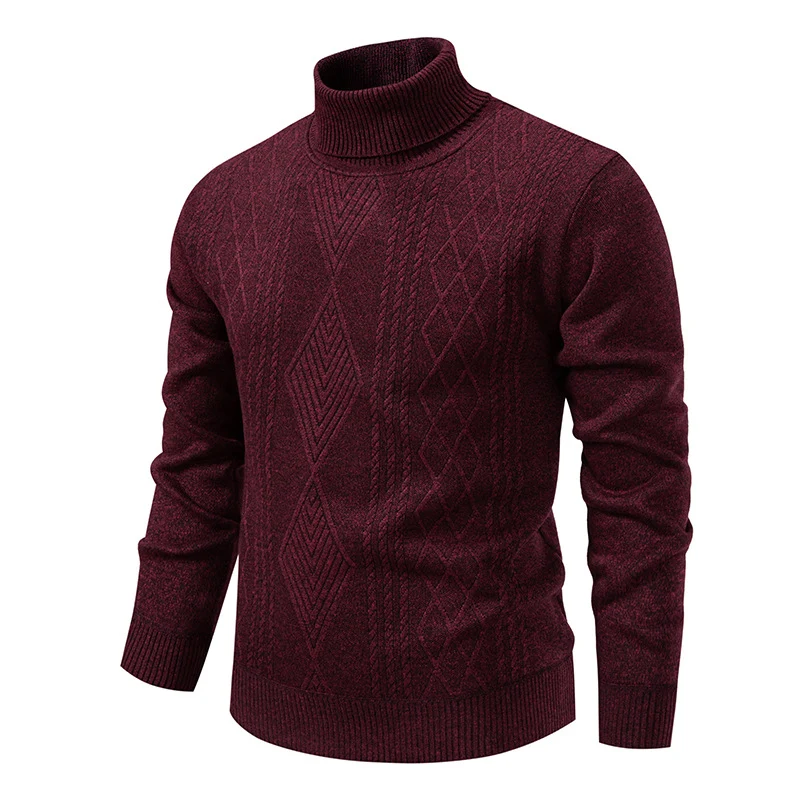 Herren Feinstrick-Rollkragenpullover mit Zopfmuster und schmaler Passform Nord Taschen