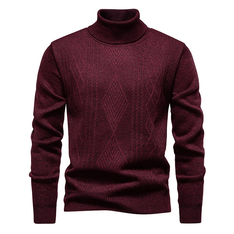 Herren Feinstrick-Rollkragenpullover mit Zopfmuster und schmaler Passform Nord Taschen