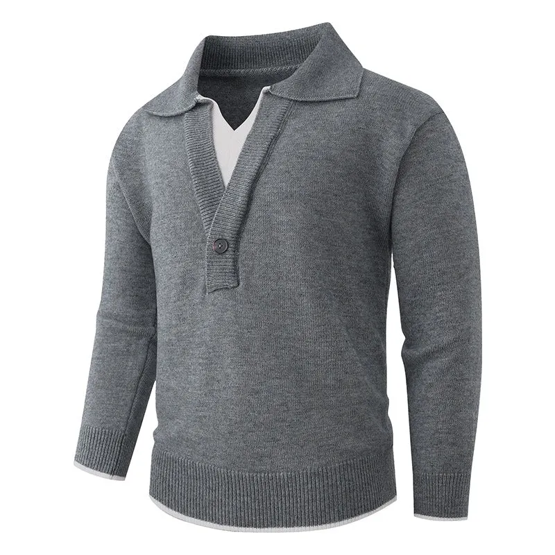 Herren Feinstrick-Pullover mit Polokragen und Ein-Knopf-Halbblende Nord Taschen