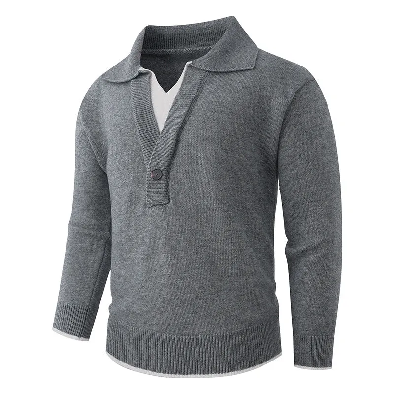 Herren Feinstrick-Pullover mit Polokragen und Ein-Knopf-Halbblende Nord Taschen
