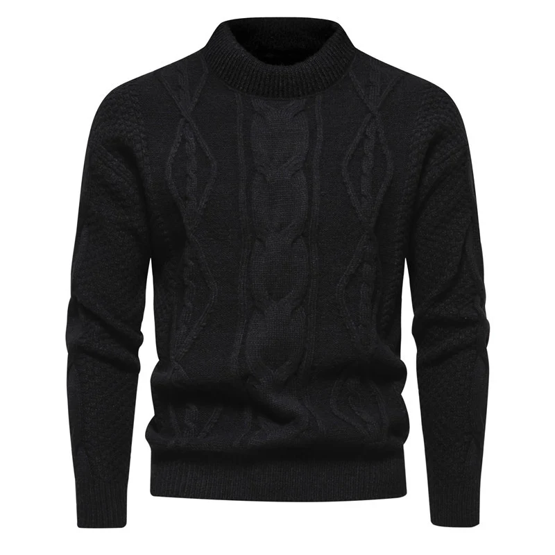 Herren Feinstrick-Pullover mit kurzem Stehkragen und Zopfstrickstruktur Nord Taschen