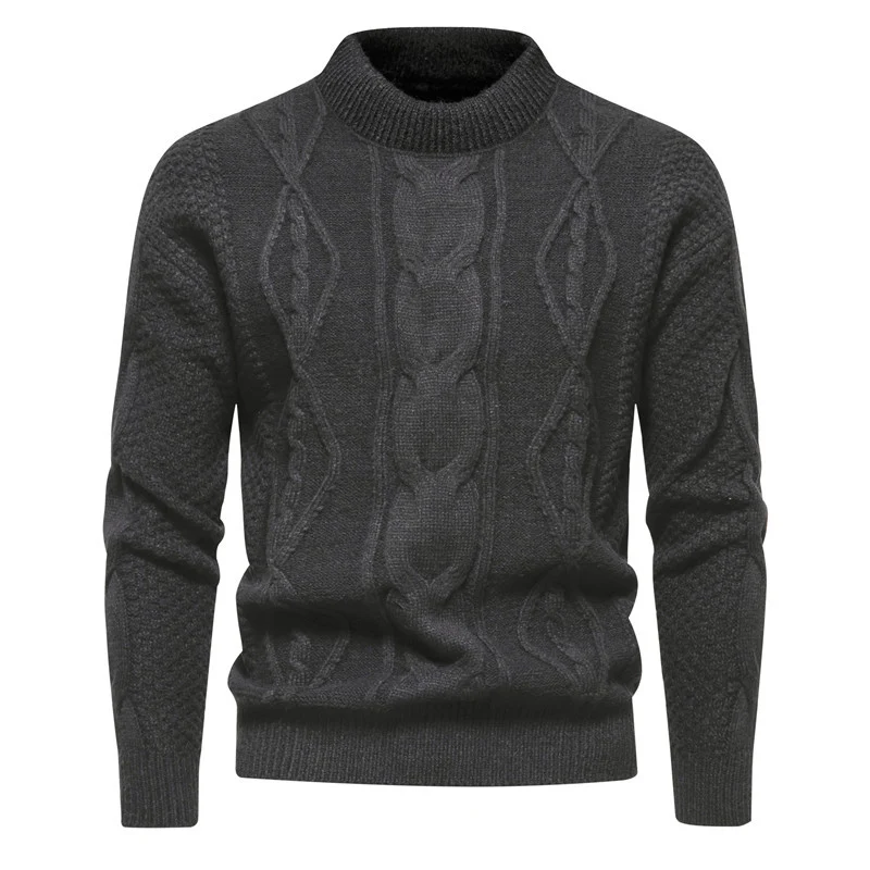 Herren Feinstrick-Pullover mit kurzem Stehkragen und Zopfstrickstruktur Nord Taschen