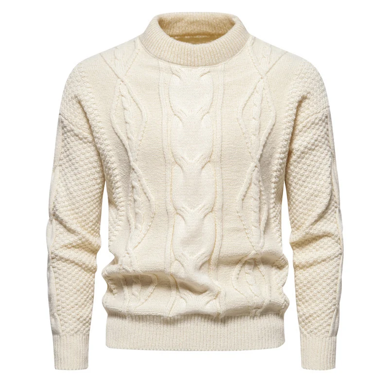Herren Feinstrick-Pullover mit kurzem Stehkragen und Zopfstrickstruktur Nord Taschen
