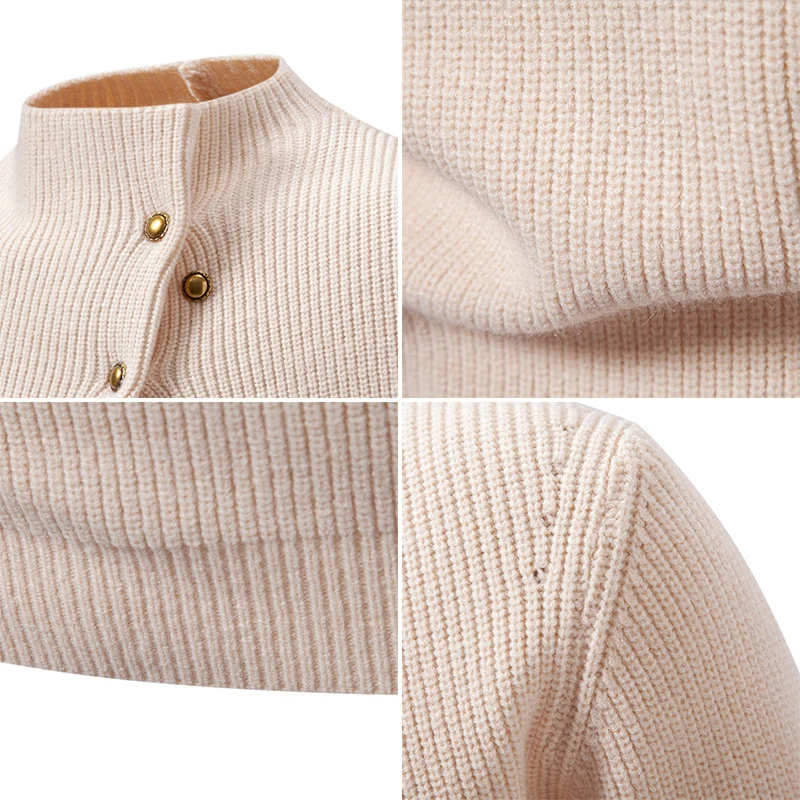 Herren Feinstrick-Pullover mit asymmetrischer Knopfleiste und Stehkragen Nord Taschen