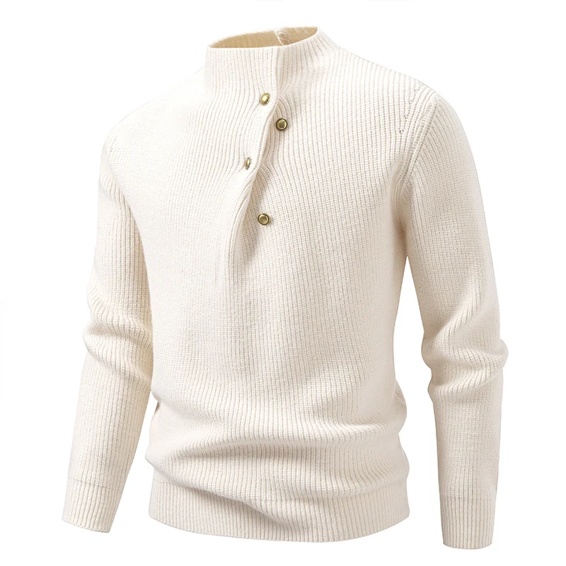 Herren Feinstrick-Pullover mit asymmetrischer Knopfleiste und Stehkragen Nord Taschen