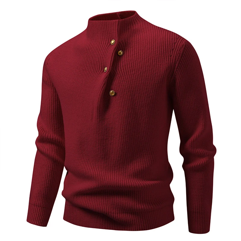 Herren Feinstrick-Pullover mit asymmetrischer Knopfleiste und Stehkragen Nord Taschen