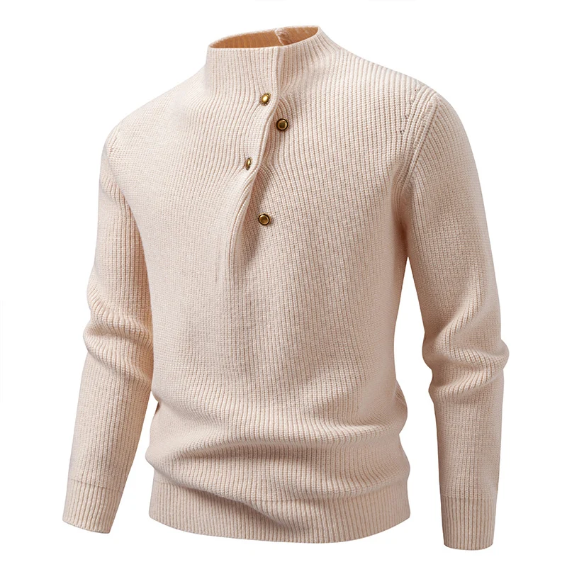 Herren Feinstrick-Pullover mit asymmetrischer Knopfleiste und Stehkragen Nord Taschen