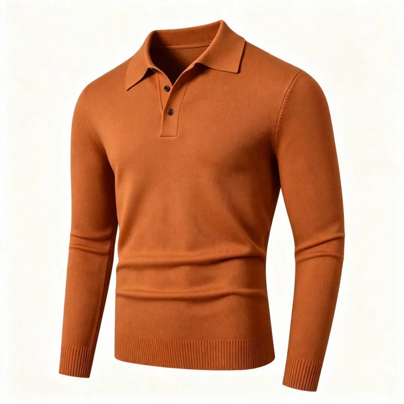Herren Feinstrick-Poloshirt mit langem Arm und Dreiknopfleiste Nord Taschen