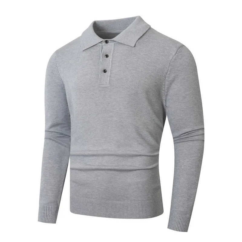 Herren Feinstrick-Poloshirt mit langem Arm und Dreiknopfleiste Nord Taschen