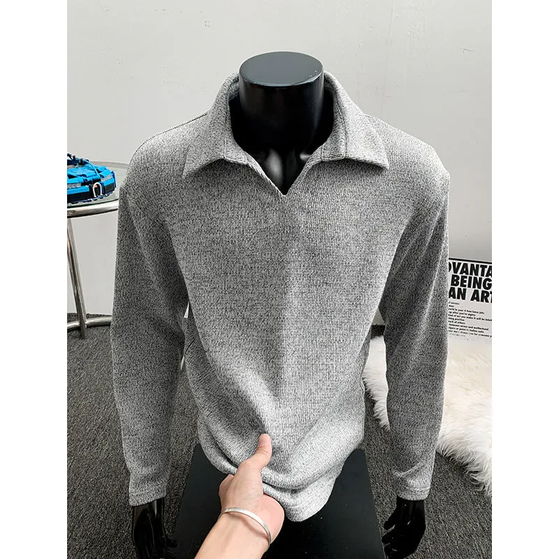 Herren Feinstrick-Polo-Pullover mit offenem Reverskragen und leichter Struktur Nord Taschen