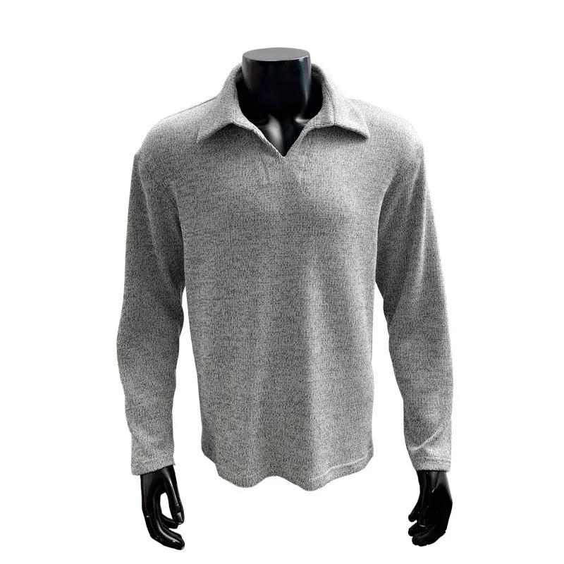 Herren Feinstrick-Polo-Pullover mit offenem Reverskragen und leichter Struktur Nord Taschen