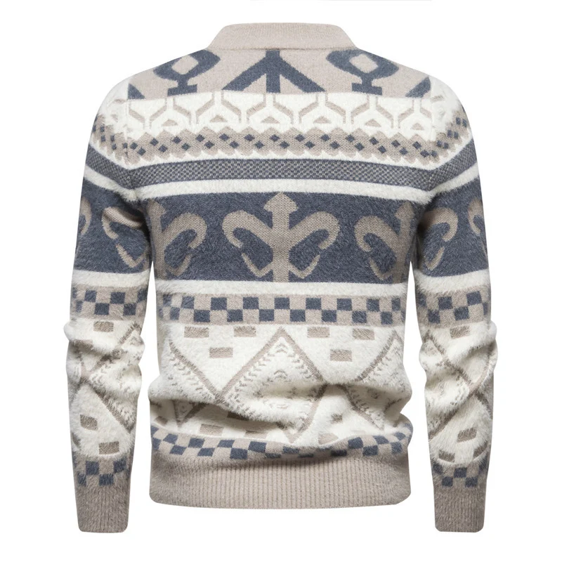 Herren Feinstrick-Mockneck-Pullover mit Jacquardmuster und gerippten Bündchen Nord Taschen