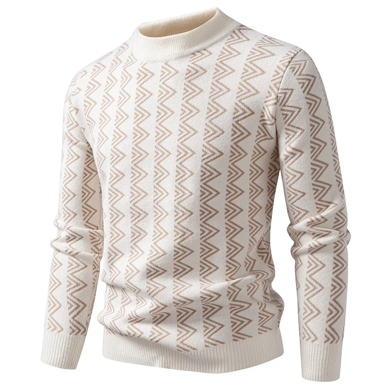 Herren Feinstrick-Mockneck-Pullover mit geometrischem Zickzack-Jacquard Nord Taschen