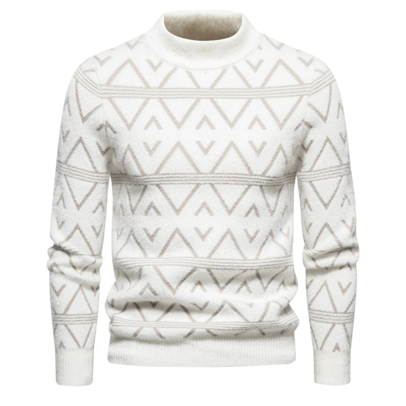 Herren Feinstrick-Mockneck-Pullover mit geometrischem Jacquardmuster und geripptem Saum Nord Taschen