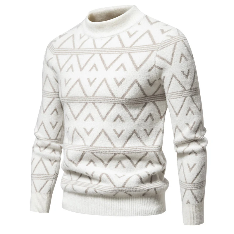 Herren Feinstrick-Mockneck-Pullover mit geometrischem Jacquardmuster und geripptem Saum Nord Taschen