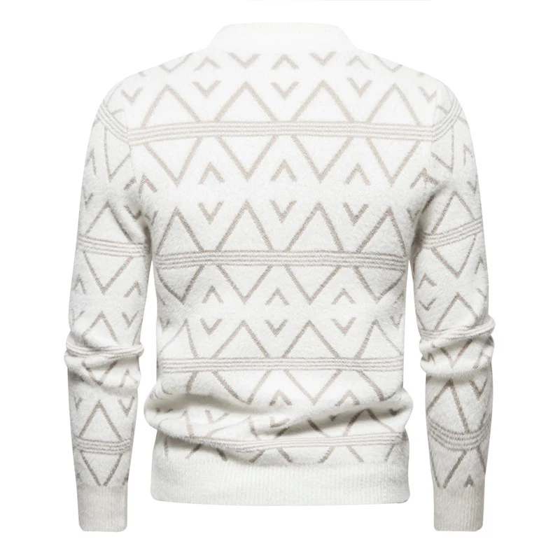 Herren Feinstrick-Mockneck-Pullover mit geometrischem Jacquardmuster und geripptem Saum Nord Taschen