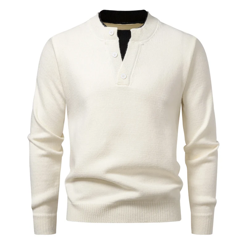 Herren Feinstrick-Henley-Pullover mit kurzer Knopfleiste und geripptem Stehkragen Nord Taschen